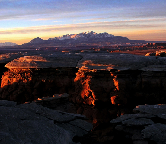 Sunrise over sandstone caprock.