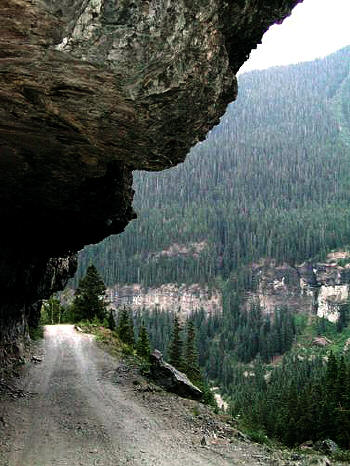 Rock overhang along Yankee Boy Basin access road