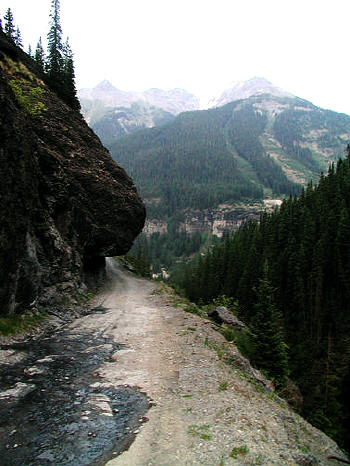 Rock overhang along Yankee Boy Basin access road