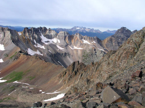 View to Blue Lakes Pass from Mt Sneffels saddle